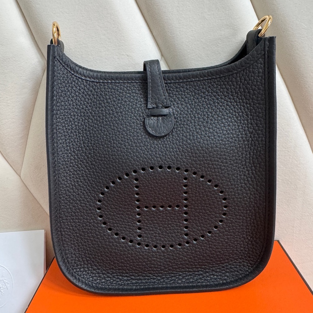 BRAND NEW Hermes mini evelyne TPM black gold hardware GHW
